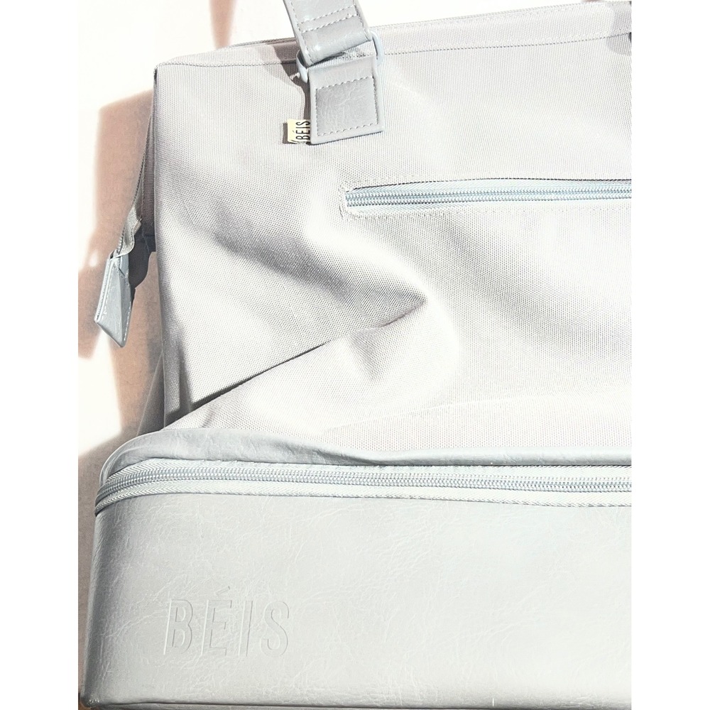 BEIS The Weekender Bag Grey Canvas Travel Tote Shoe Compartment Laptop Sleeve